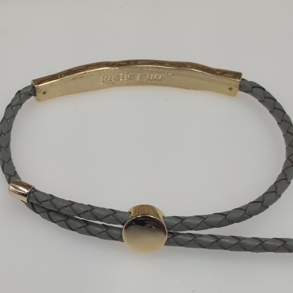Rustic Cuff Brinley Braid Gray with Gold Bar bracelet inspirational inscription - Picture 3 of 4